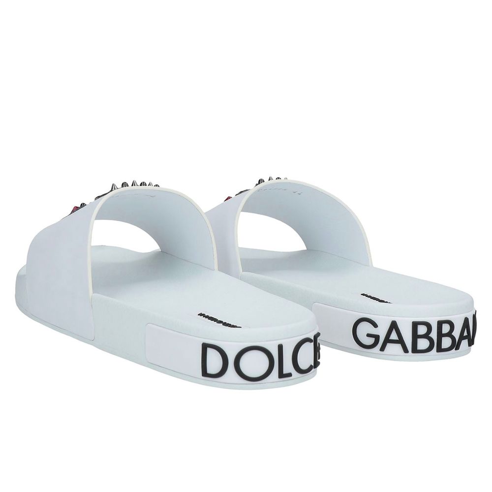 Dolce & Gabbana White Embellished Rubber Slippers for Men
