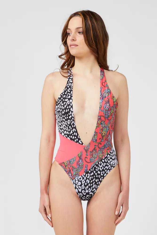 Custo Barcelona Fuchsia Patterned Swimsuit with Chic Neckline