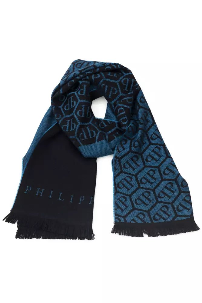 Philipp Plein Blue Wool Scarf