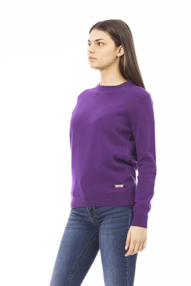 Baldinini Trend Crewneck Wool-Cashmere Blend Purple Sweater