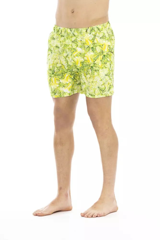 Just Cavalli Vibrant Green Beach Shorts with Exquisite Print