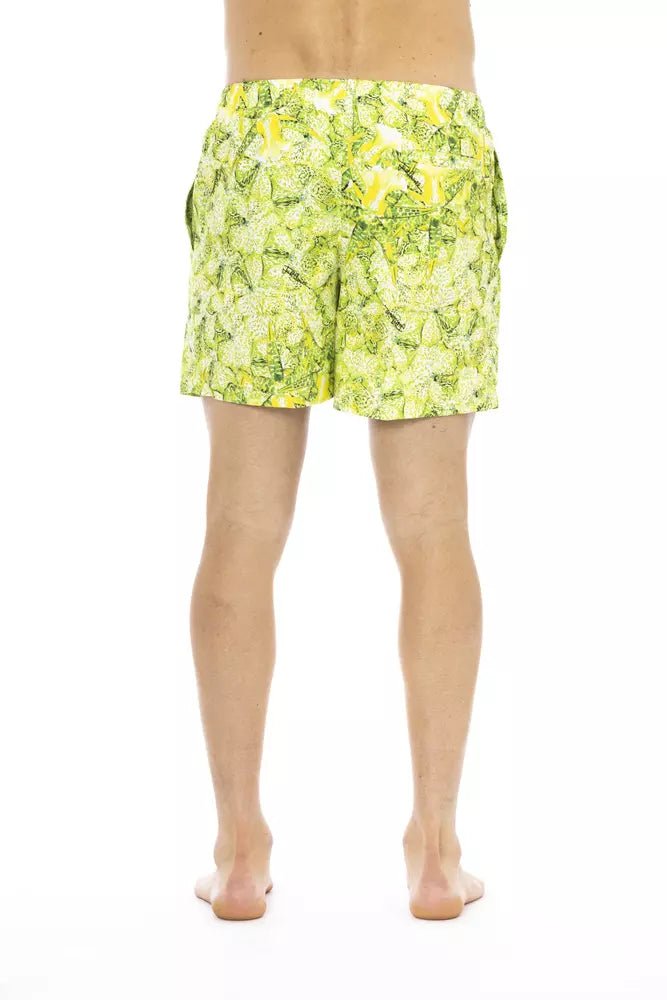 Just Cavalli Vibrant Green Beach Shorts with Exquisite Print