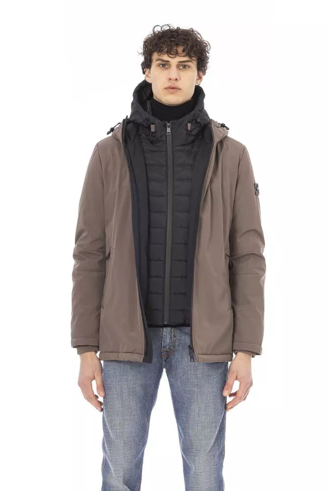 Baldinini Trend Chic Beige Long Jacket with Monogram Detail