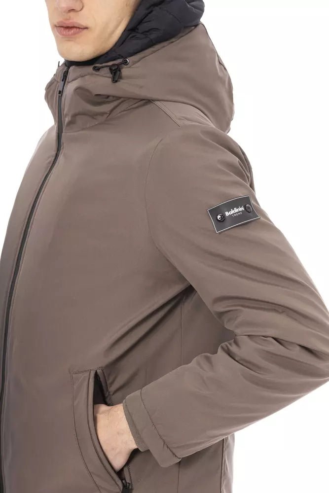 Baldinini Trend Chic Beige Long Jacket with Monogram Detail