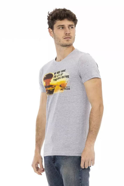 Trussardi Action Chic Gray Front Print Tee for the Modern Man