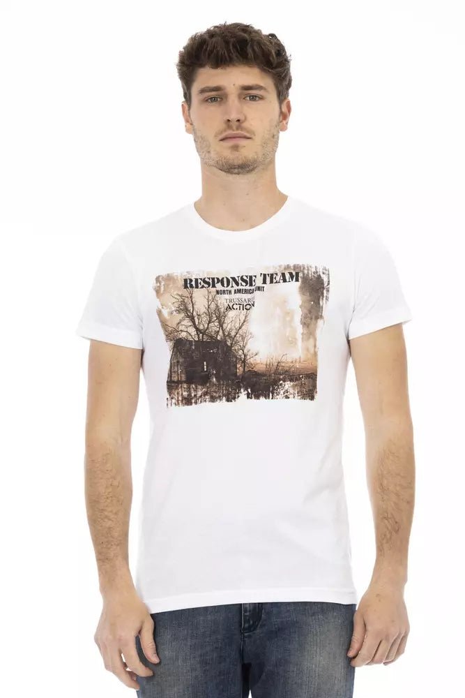 Trussardi Action Elevated White Short Sleeve Tee with Front Print