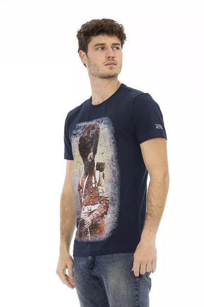 Trussardi Action Sleek Summer Blue Tee with Unique Front Print