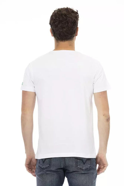 Trussardi Action Classic White Cotton Blend Tee with Front Print