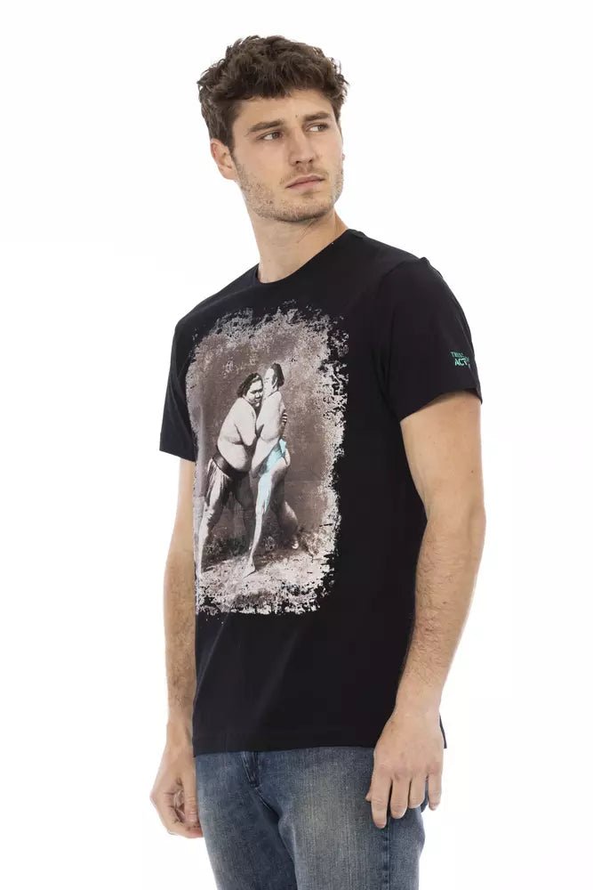 Trussardi Action Elevated Casual Black Tee with Artistic Front Print