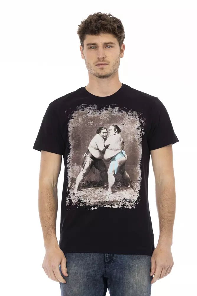 Trussardi Action Elevated Casual Black Tee with Artistic Front Print
