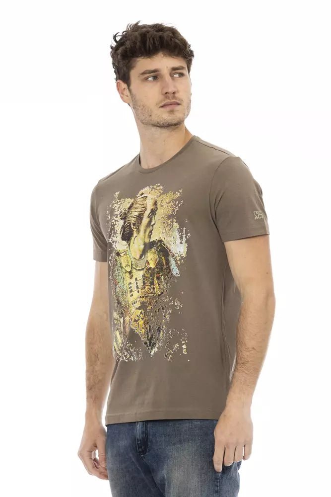 Trussardi Action Elegant Brown Short Sleeve T-shirt with Front Print