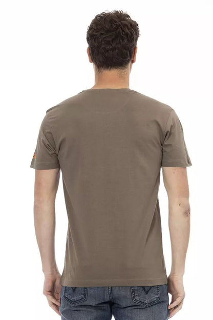 Trussardi Action Chic Brown Front Print Tee for Sophisticated Style
