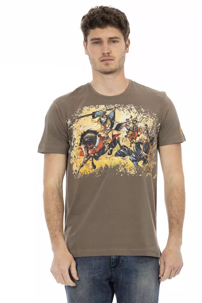 Trussardi Action Chic Brown Front Print Tee for Sophisticated Style