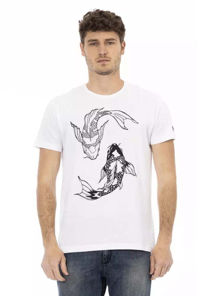 Trussardi Action Sleek White Tee with Artistic Front Print