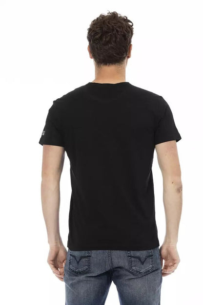Trussardi Action Elevated Casual Black Tee with Graphic Appeal