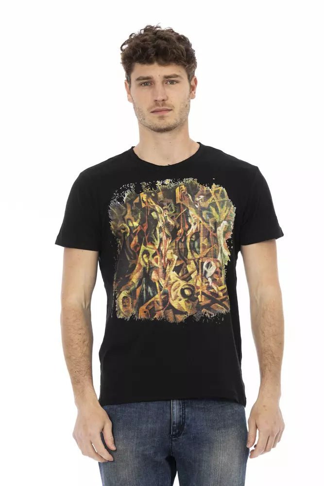 Trussardi Action Elevated Casual Black Tee with Graphic Appeal