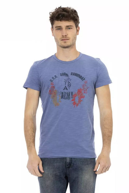 Trussardi Action Casual Blue Round Neck Tee with Front Print