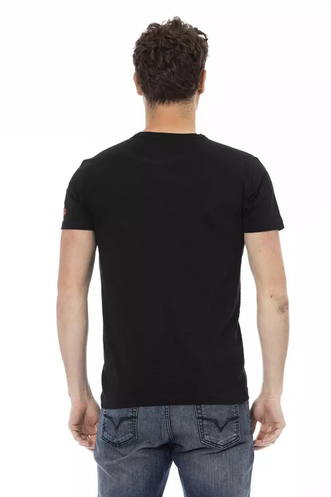 Trussardi Action Chic Black Graphic Tee with Short Sleeves