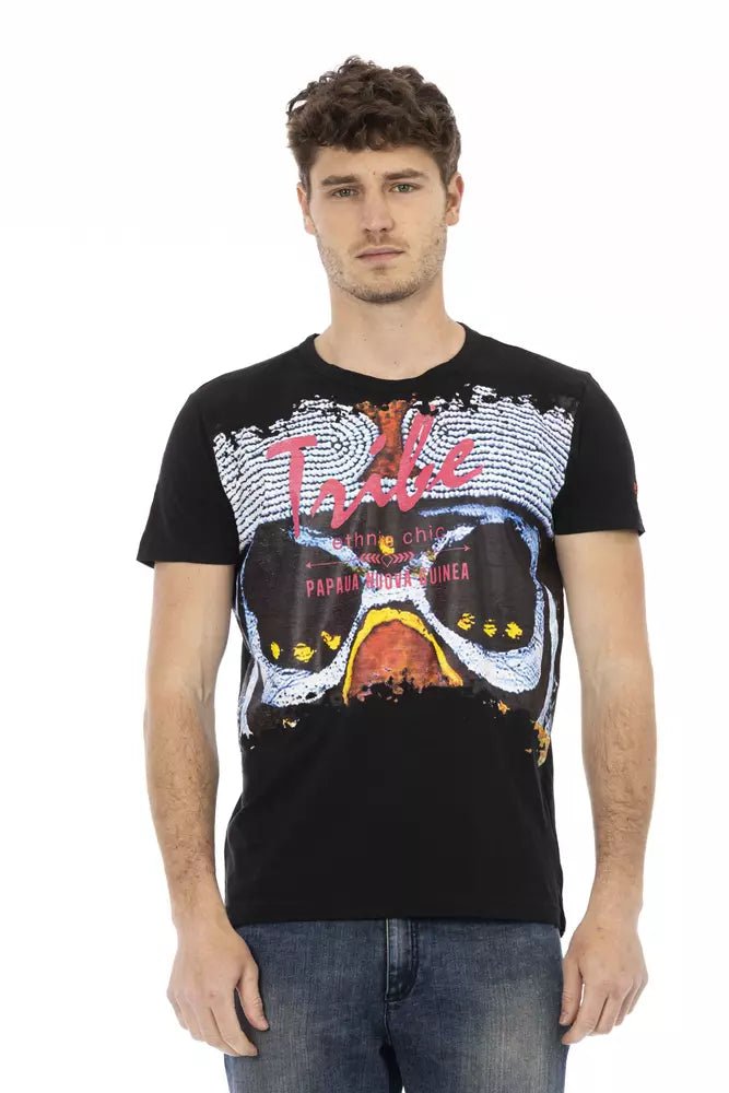Trussardi Action Chic Black Graphic Tee with Short Sleeves