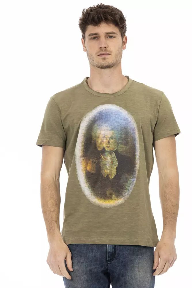 Trussardi Action Green Round Neck Tee with Stylish Front Print