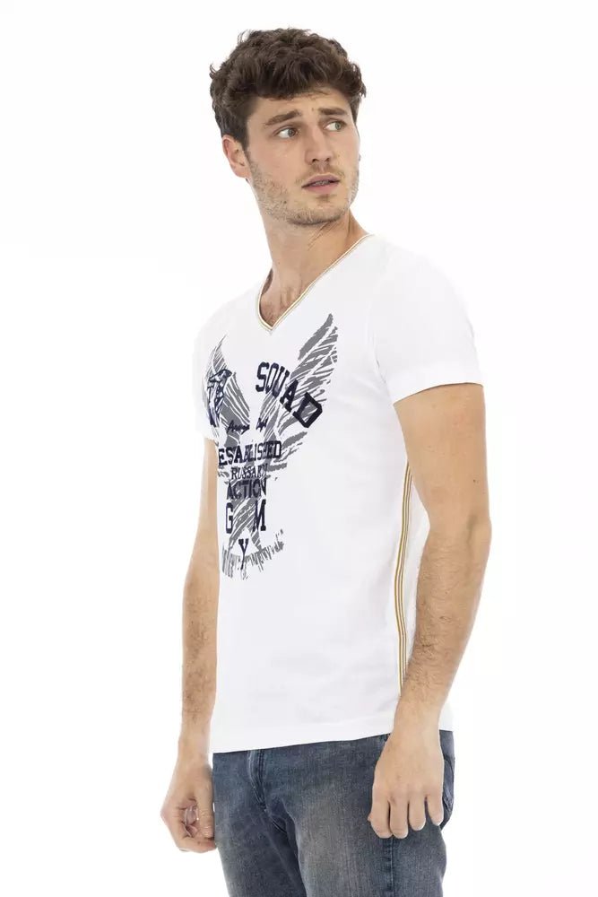 Trussardi Action Sleek V-Neck Tee with Artistic Front Print