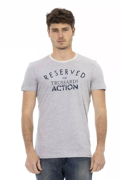 Trussardi Action Chic Gray Short Sleeve Tee with Front Print