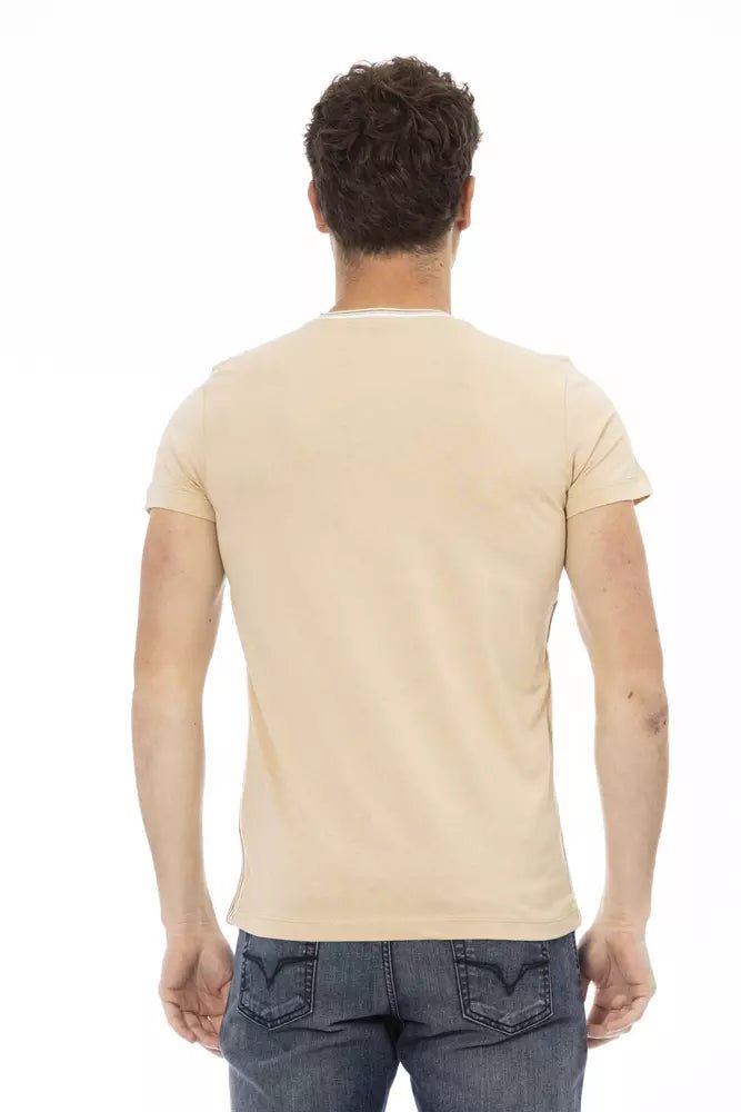 Trussardi Action Beige Short Sleeve Tee with Chic Front Print
