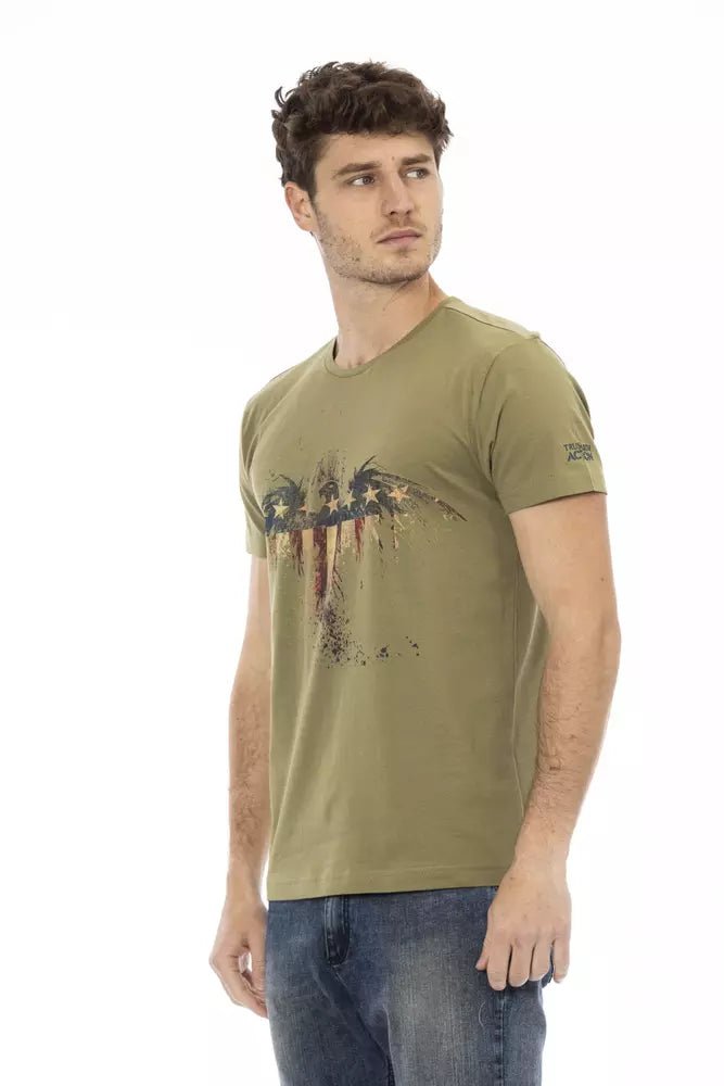 Trussardi Action Classic Green Round Neck Tee with Front Print