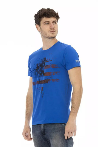 Trussardi Action Classic Blue Round Neck Tee with Front Print