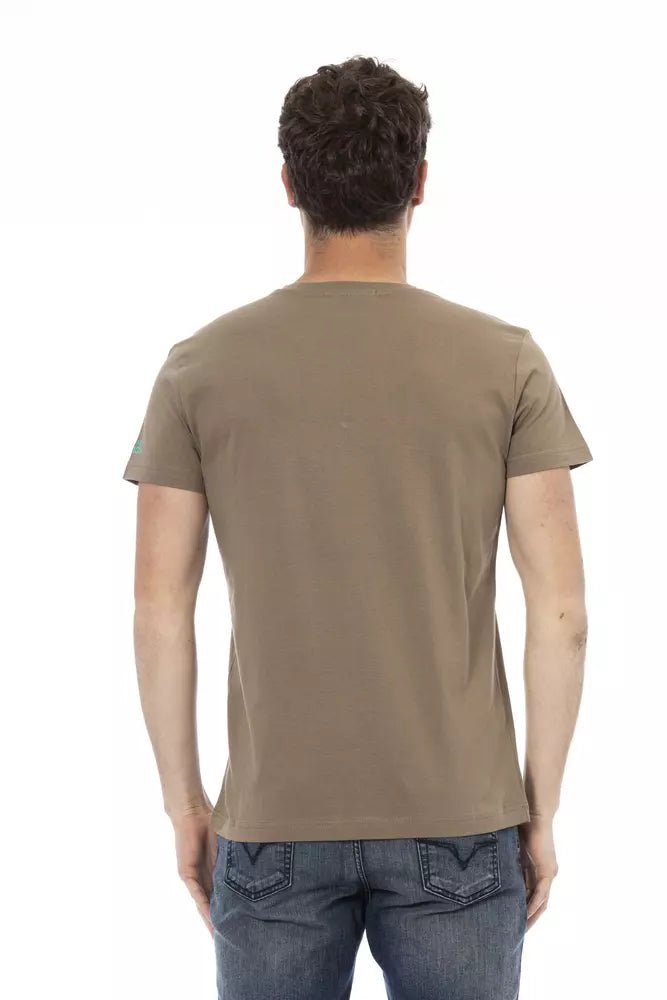 Trussardi Action Elegant Brown V-Neck Tee with Chic Front Print