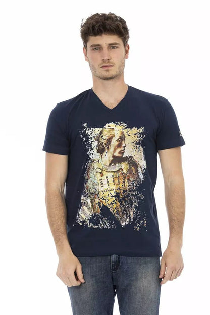 Trussardi Action Vibrant Blue V-Neck Tee with Chic Front Print