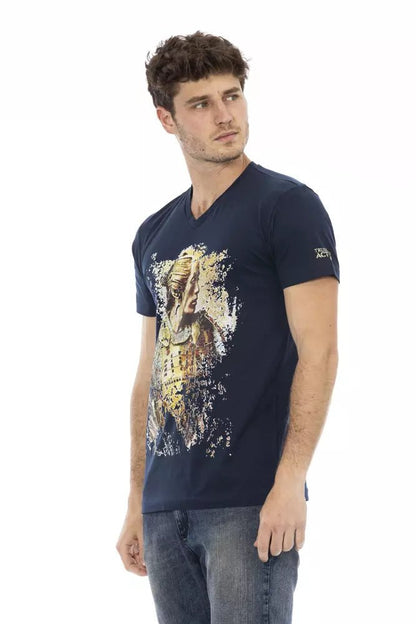 Trussardi Action Vibrant Blue V-Neck Tee with Chic Front Print