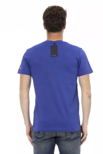 Trussardi Action V-Neck Cotton Blend Blue T-Shirt