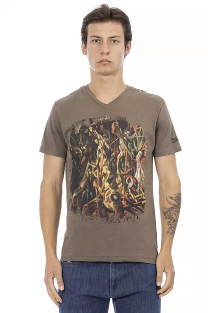 Trussardi Action Svelte V-Neck Tee with Chic Front Print