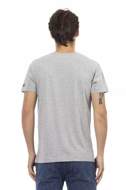 Trussardi Action Chic Gray V-Neck Tee with Front Print