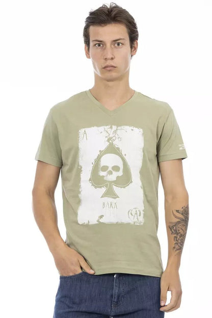 Trussardi Action Vibrant Green V-Neck Tee with Graphic Print