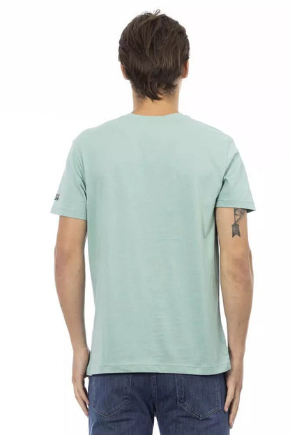 Trussardi Action Vivid Green V-Neck Tee with Graphic Print