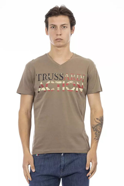 Trussardi Action Elegant V-neck Tee with Chic Front Print