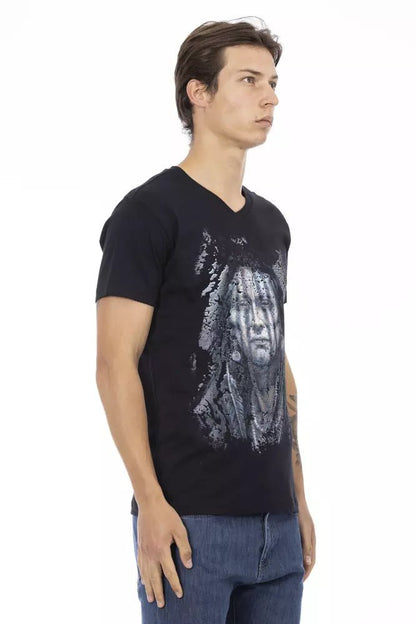 Trussardi Action Sleek V-Neck Tee with Bold Front Graphic