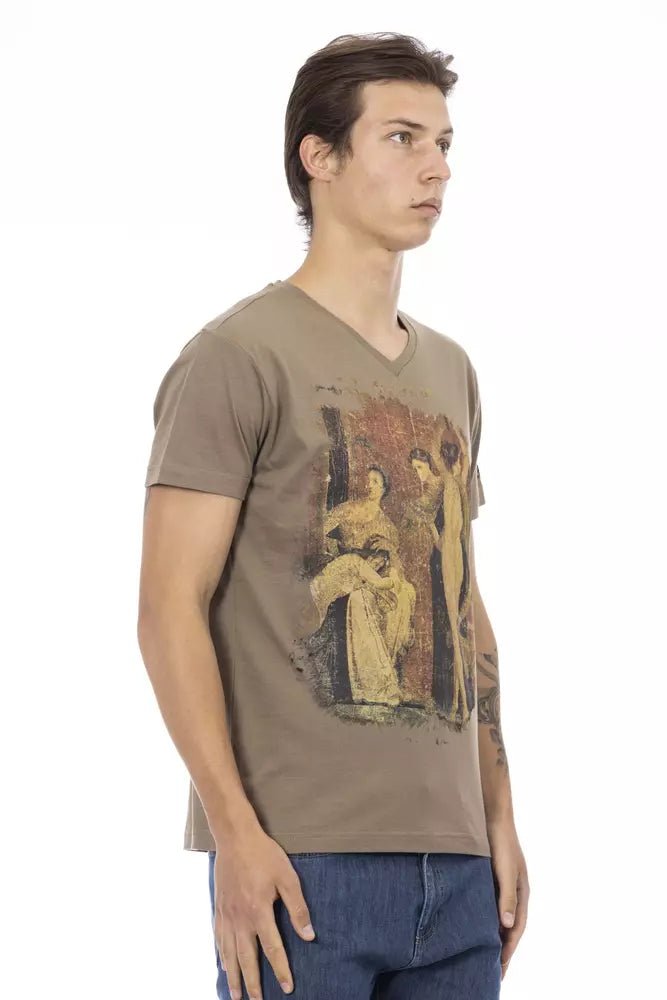 Trussardi Action Elevated Casual Brown V-Neck Tee