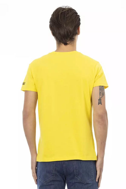 Trussardi Action Vibrant Yellow V-Neck Tee with Chic Front Print