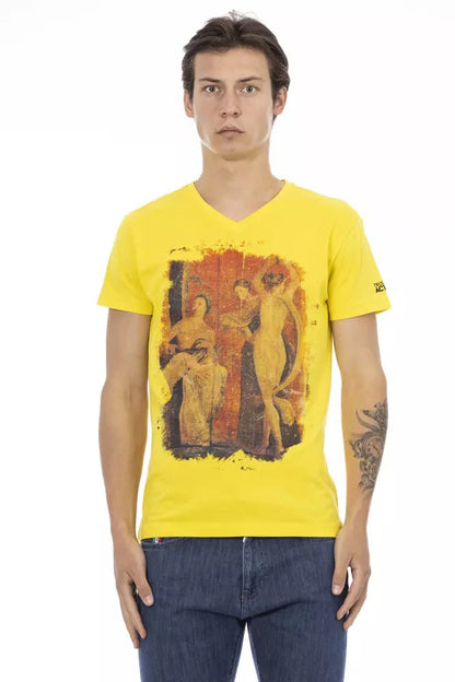 Trussardi Action Vibrant Yellow V-Neck Tee with Chic Front Print