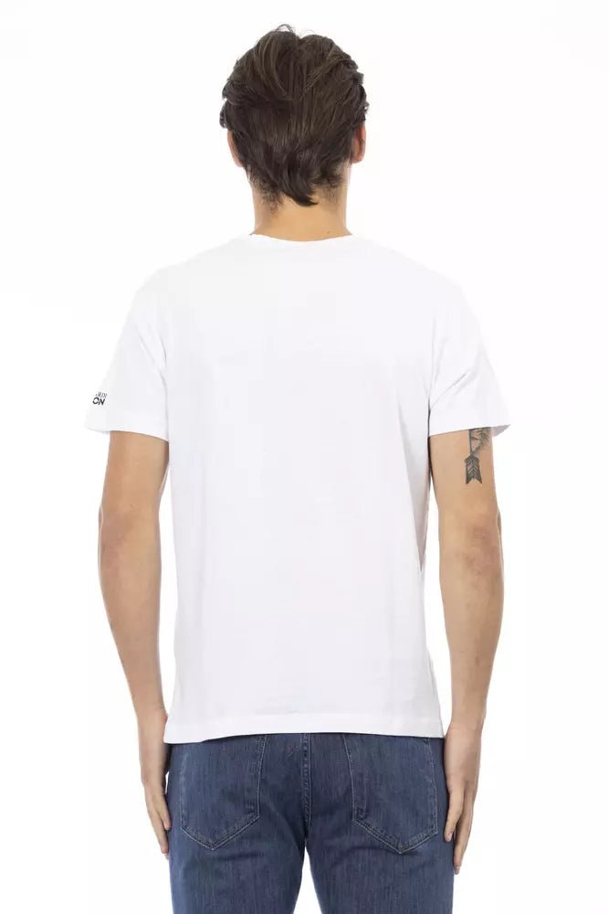 Trussardi Action V-Neck Cotton Blend Casual Tee - White