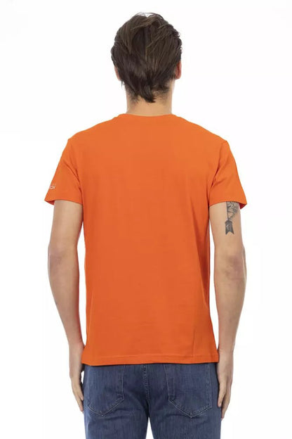 Trussardi Action Orange V-Neck Tee with Graphic Charm