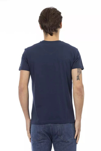 Trussardi Action V-Neck Cotton Blend T-Shirt in Blue