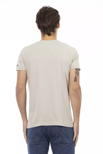 Trussardi Action Beige V-Neck Short Sleeve Tee with Front Print