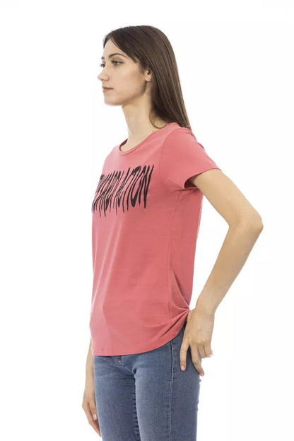 Trussardi Action Elegant Pink Short Sleeve Tee with Chic Print