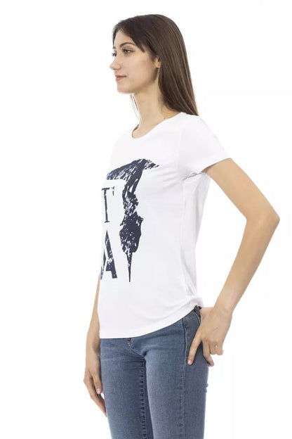 Trussardi Action Elegant White Tee with Chic Front Print