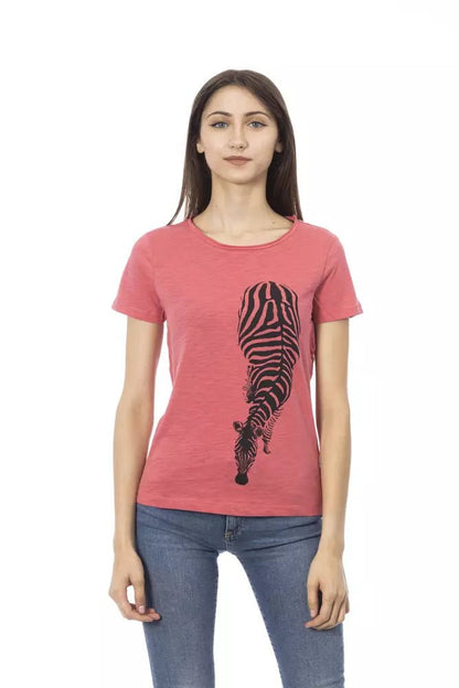 Trussardi Action Chic Pink Round Neck Tee with Front Print