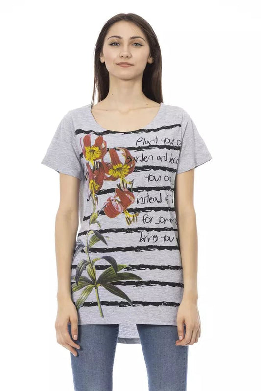 Trussardi Action Chic Gray Round Neck Tee with Unique Print